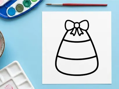 Candy corn icon with a bow. Simple Halloween treat graphic for holiday design projects.