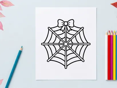 Handgezeichneter Halloween-Geschenkschleife mit Spinnennetz-Design. Vintage-Stil-Dekoband für festliche Verpackungen und Bastelarbeiten.