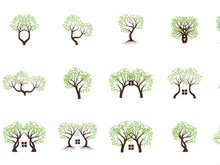 Tree Logo, Green Trees And Wood Design, Forest Illustration, Trees Kids Games