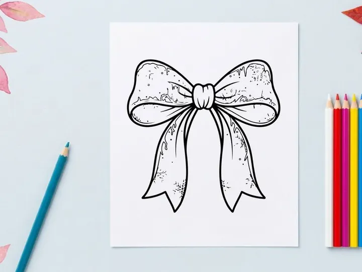 Christmas bow line art illustration with snowflake pattern for holiday design projects.