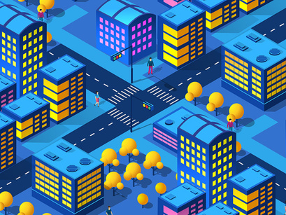 Night neon isometric city