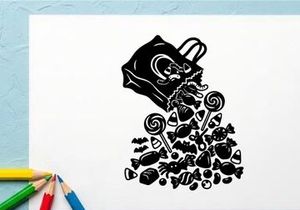 Schwarz-Weiß Zucker-Schädel-Illustration mit Blumen und Süßigkeiten