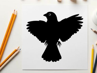 Silhouette of a bird in flight with wings spread wide