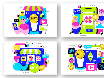 10 NFT Non Fungible Token Vector Illustration