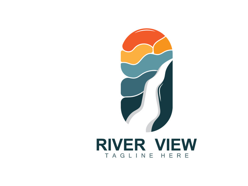 River Logo Design, River Creek Vector, Riverside Illustration With A Combination Of Mountains And Nature, Product Brand