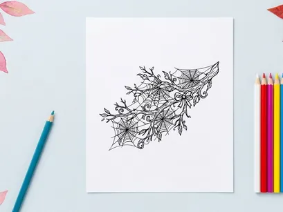 Delicate cherry blossom branch with fresh spring flowers. Minimalist white background botanical illustration of blooming sakura twigs.