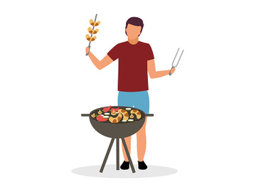 Guy arranging backyard barbecue semi flat color vector character preview picture