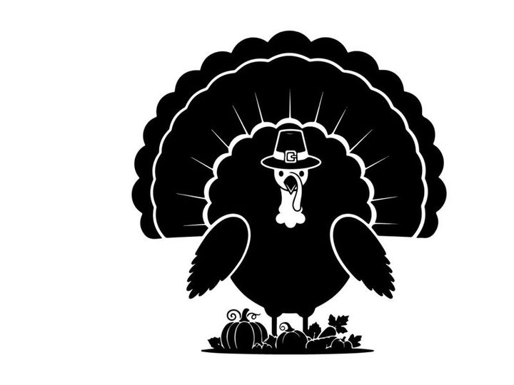 Silhouette of a pilgrim turkey with hat and feathers