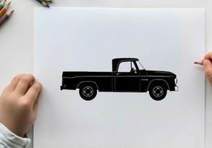Vintage pickup truck silhouette against white background