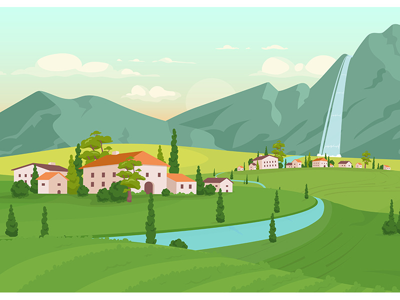Tuscany scenery flat color vector illustration