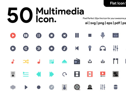 50 Multimedia Flat Icon