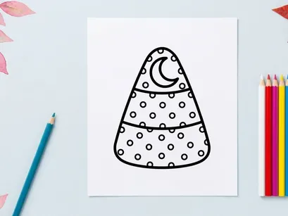 Halloween candy corn coloring page. Festive holiday treat illustration for kids.