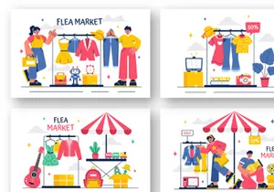 10 Flea Market Shopping Illustration