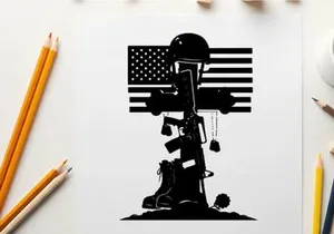 Memorial silhouette of fallen soldier with american flag