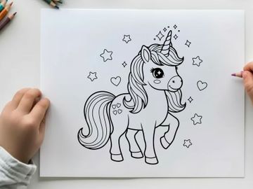 Cute unicorn with hearts and stars vector illustration preview picture