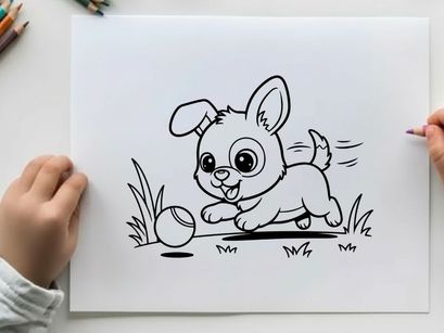 Cute rabbit running in grass vector illustration flat design
