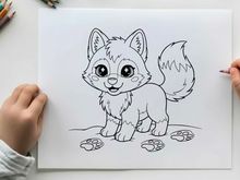 Cute white fox puppy sitting with cookies vector illustration