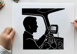 Silhouette of a man using a gps device while driving a car
