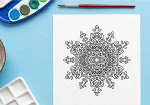 Hand-drawn Christmas snowflake with chicks and holly for festive winter decor and crafts