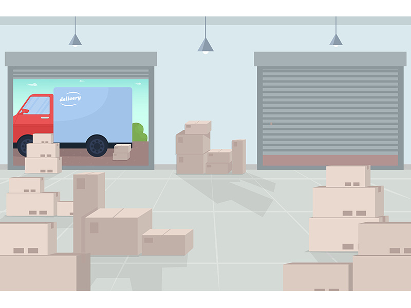 Logistic warehouse flat color vector illustration