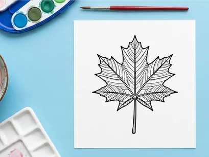 Detailed maple leaf illustration. Artistic botanical drawing for nature themes