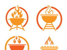 BBQ grill simple and symbol icon with smoke or steam logo vector illustration