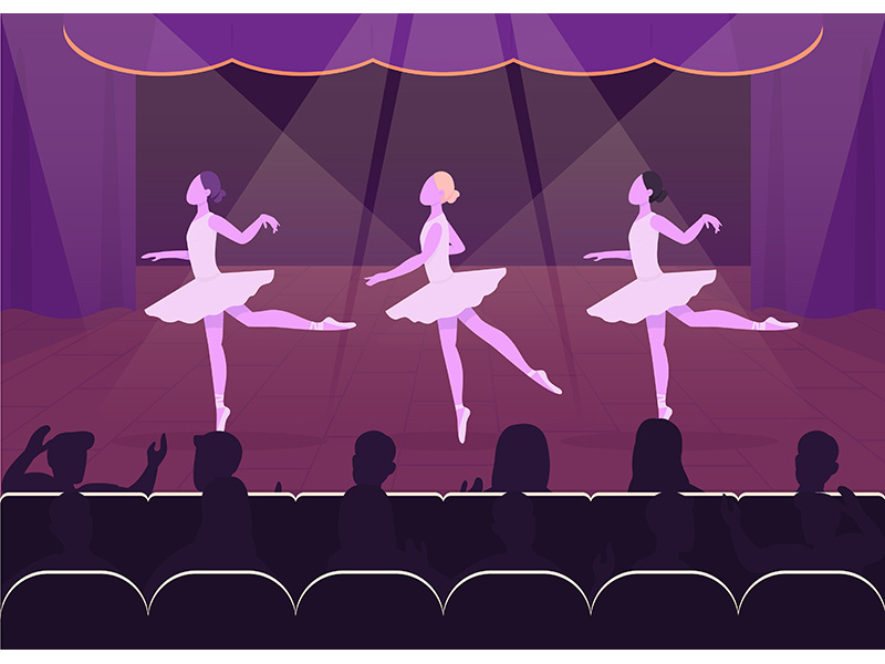 Ballet perfomance flat color vector illustration
