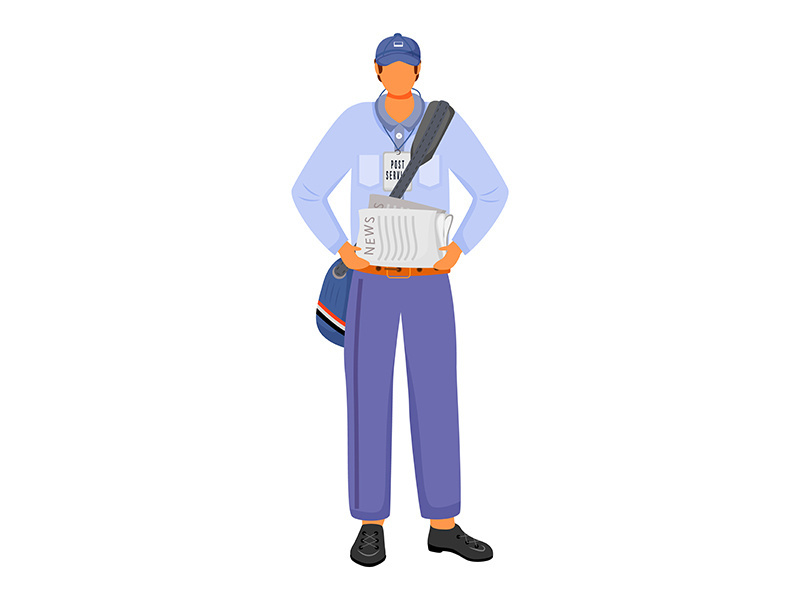 Post office male worker in american uniform flat color vector illustration