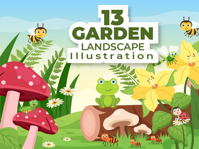 13 Beautiful Garden Landscape Cartoon Background Illustration