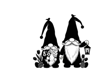 Two gnomes in silhouette with flowers and lantern preview picture