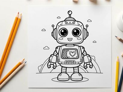 Cute robot holding heart vector illustration flat design