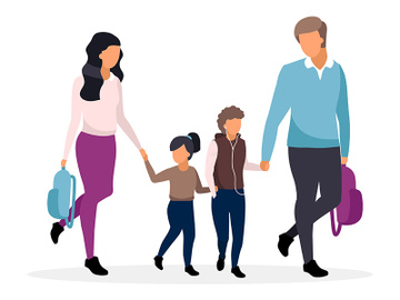 Young parents with school children flat vector illustration preview picture