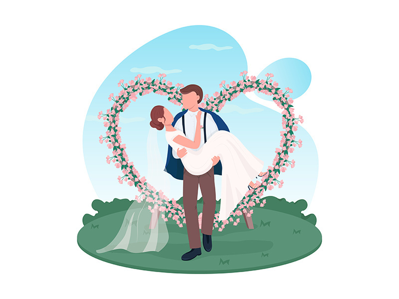 Newlywed couple 2D vector web banner, poster