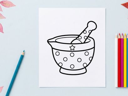 Mortar and pestle grinding herbs for natural remedies. Traditional apothecary tool for crushing spices and medicinal plants.