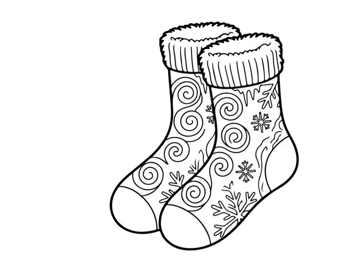 Pair of festive Christmas socks with snowflake and swirl patterns for holiday celebrations