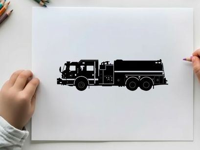 Silhouette of a large fire truck with tanker