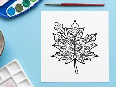 Coloring leaf illustration for children. Artistic activity for kids and adults