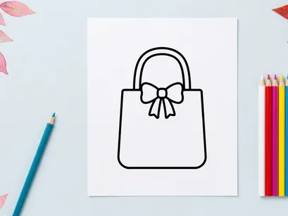 Handgezeichnete Einkaufstasche mit Schleifenband. Minimalistische Geschenk-Tragetaschen-Illustration für Einzelhandels- und E-Commerce-Designs.
