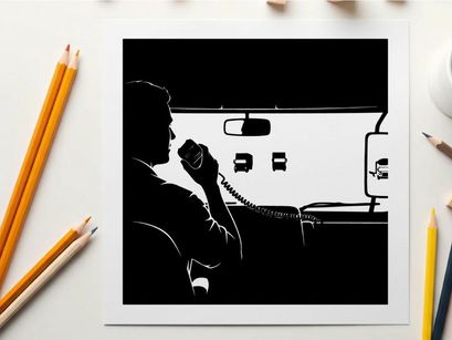 Silhouette of a man driving and talking on a phone