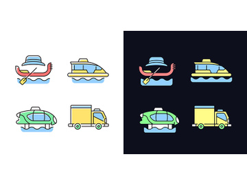 Booked taxi service light and dark theme RGB color icons set preview picture