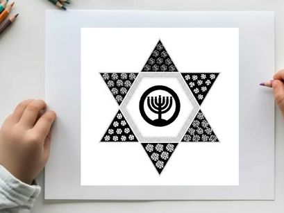 Silhouette star of david with menorah design