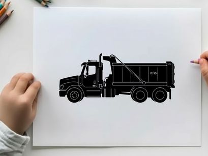 Silhouette of a large dump truck vehicle in profile view