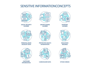 Sensitive information turquoise concept icons set preview picture