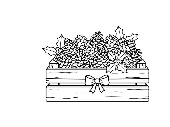 Hand-drawn Christmas gift box with white poinsettia flowers and blue ribbon bow illustration