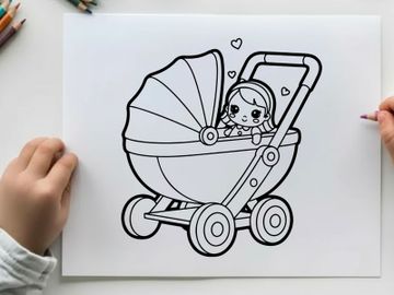 Baby in pram sleeping peacefully vector illustration preview picture