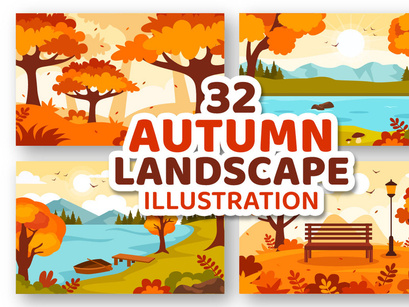 32 Autumn Landscape Background Illustration
