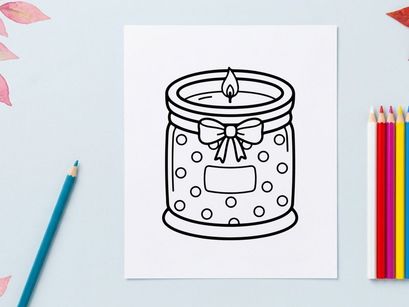 Polka dot candle with a bow. Cute scented wax jar illustration for holiday decor.