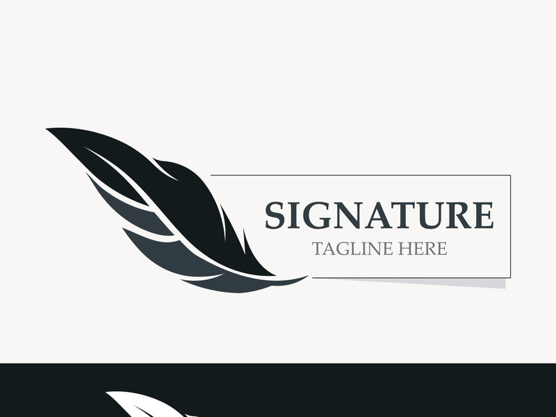 Feather and signature logo design minimalist business symbol sign template illustration