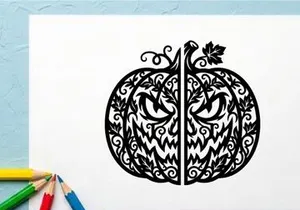 Intricate Halloween Pumpkin Carving with Spooky Face Design