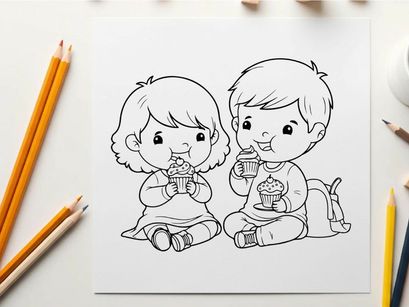 Children eating ice cream vector illustration flat design